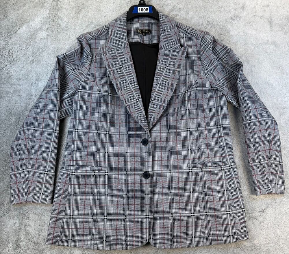 Plaid Blazer DG2 by Diane Gilman Women's Glen Gray Red Check Stretch XL